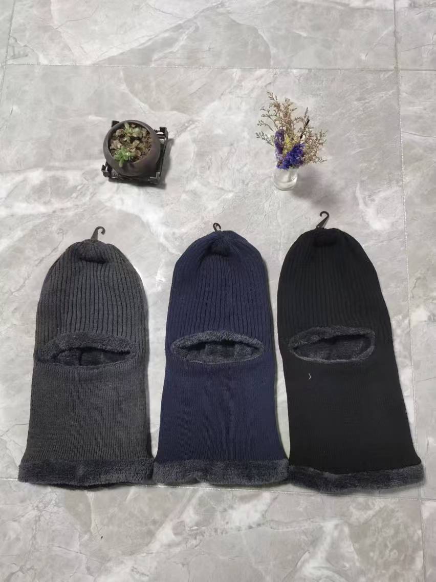 冬季保暖双层加绒头套巴拉法帽白底实物图