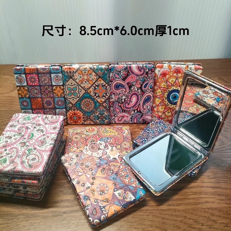 Mini mirror with Xinjiang ethnic style, women's portable makeup mirror, small, cute, portable, foldable, handheld, double-sided Xinjiang pattern museum, ethnic style, almond wood pattern mirror, portable makeup mirror, cute, portable, foldable, Xinjiang ethnic detail image 19
