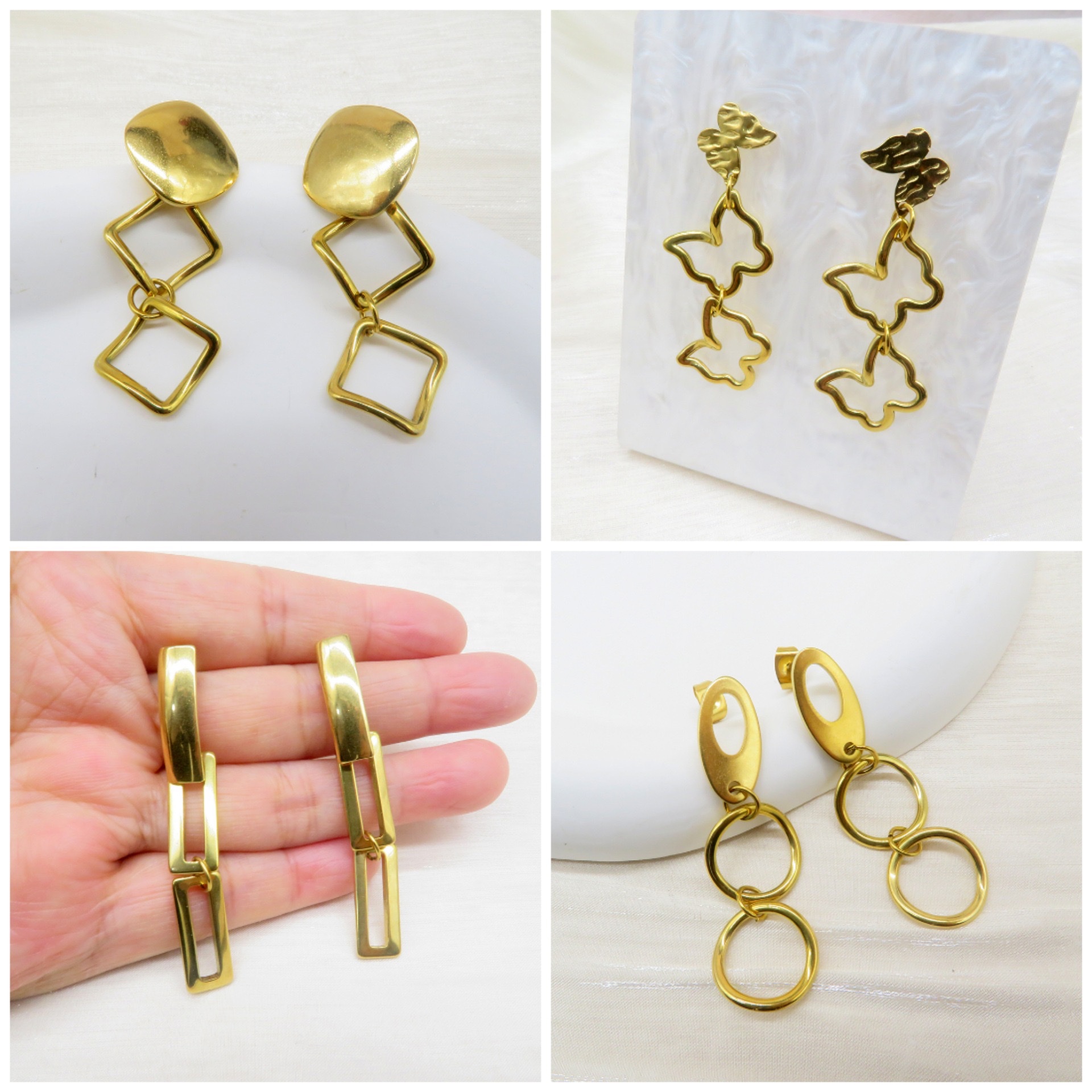 18K金不锈钢冷淡风高级感简约耳环长款金属几何耳钉复古夸张耳饰