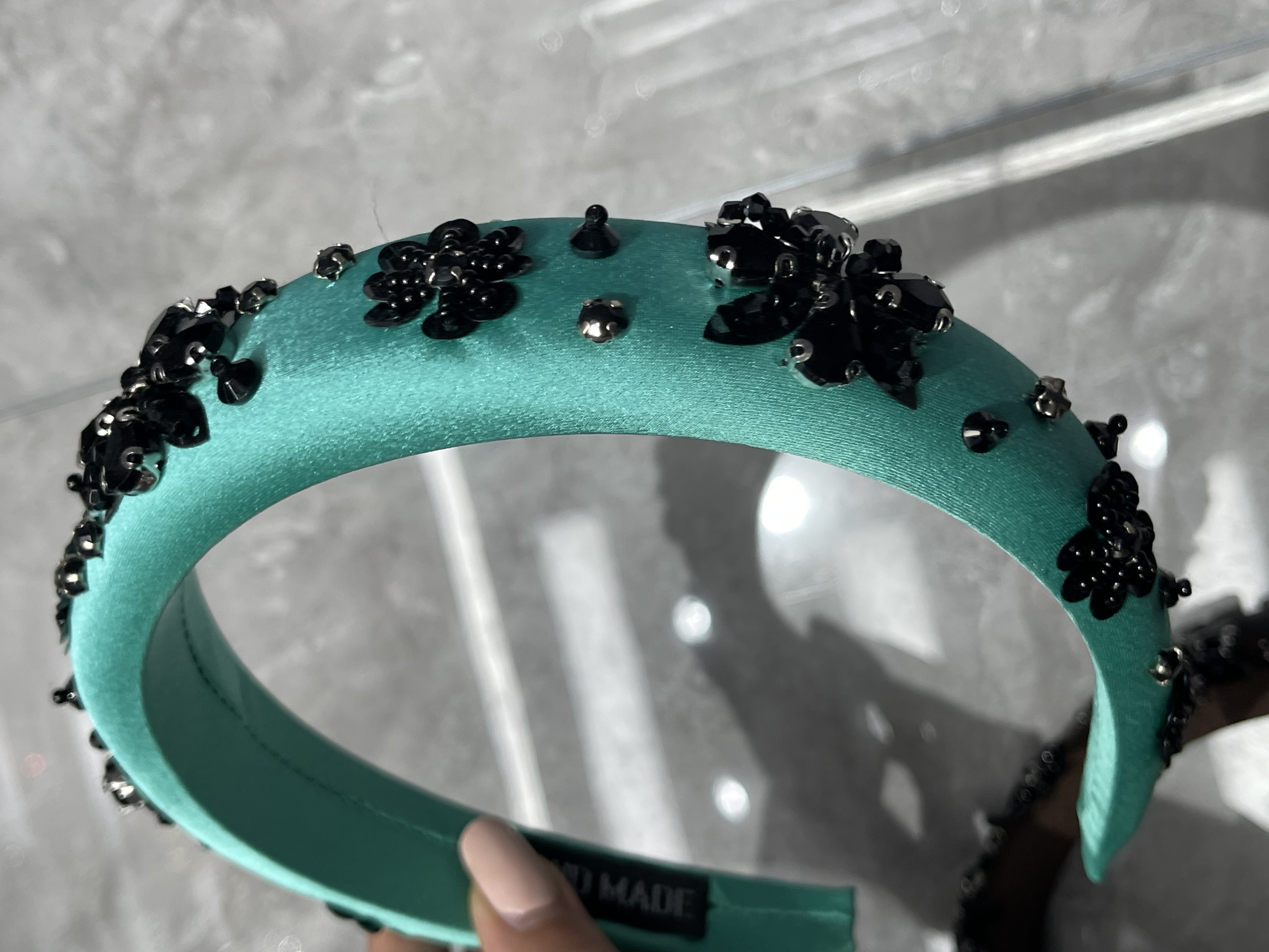 韩版女士拼接玻璃发箍 发卡套装 玻璃人工缝制时尚发箍 详情图2