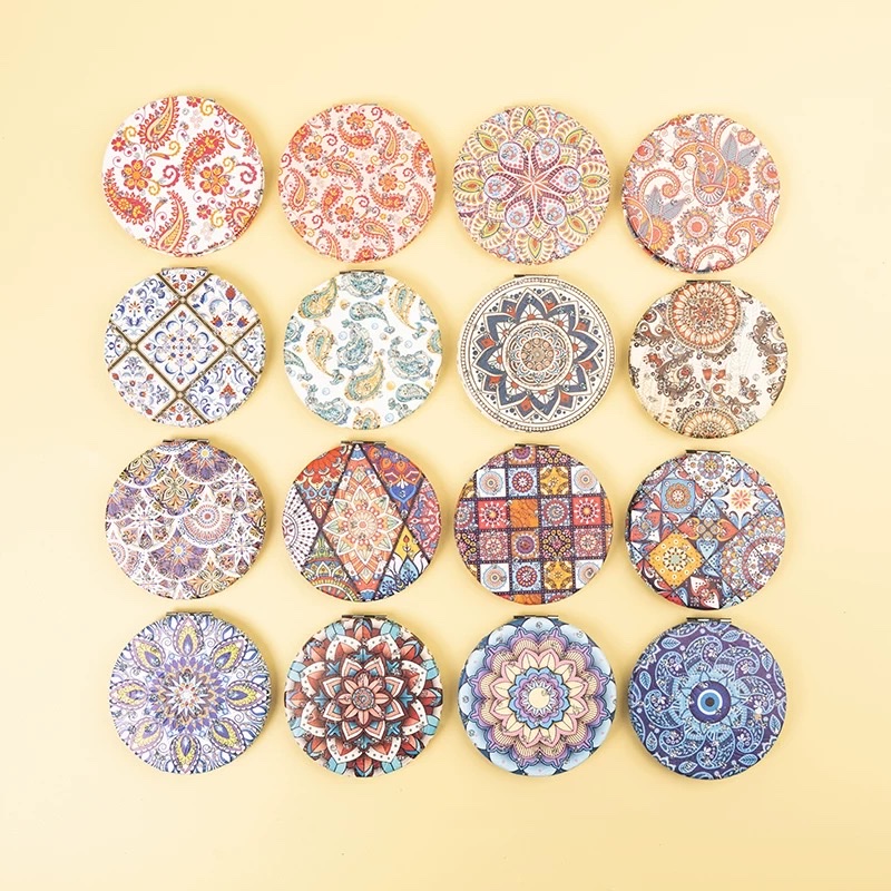Mini mirror with Xinjiang ethnic style, women's portable makeup mirror, small, cute, portable, foldable, handheld, double-sided Xinjiang pattern museum, ethnic style, almond wood pattern mirror, portable makeup mirror, cute, portable, foldable, Xinjiang ethnic detail image 11