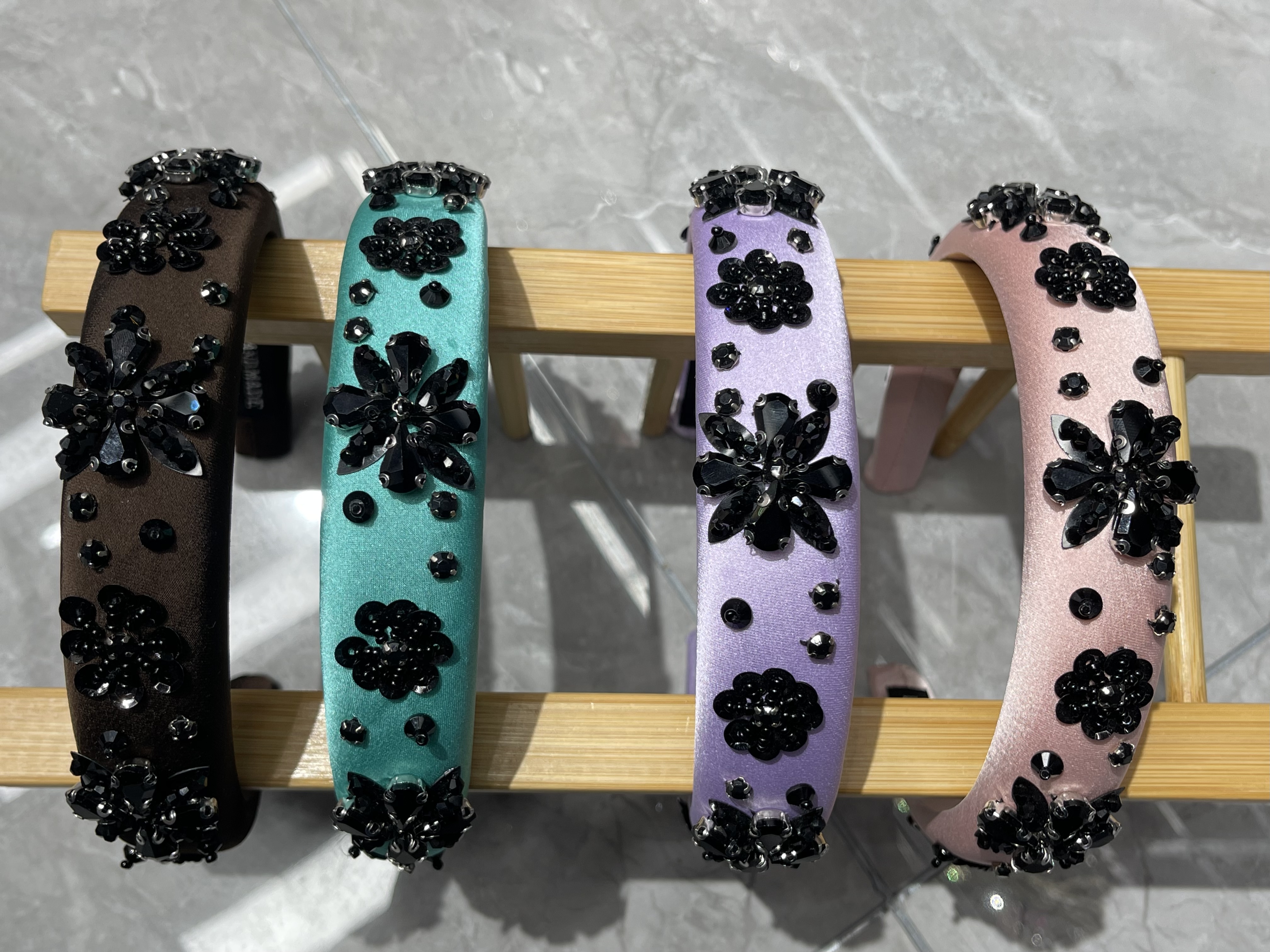 韩版女士拼接玻璃发箍 发卡套装 玻璃人工缝制时尚发箍 详情图1