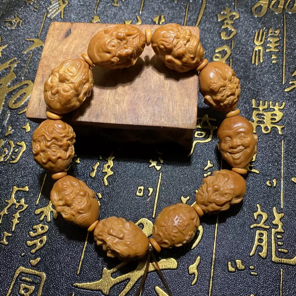 天然橄榄核手串十八罗汉精雕双面罗汉橄榄核雕刻文玩男女手串手链