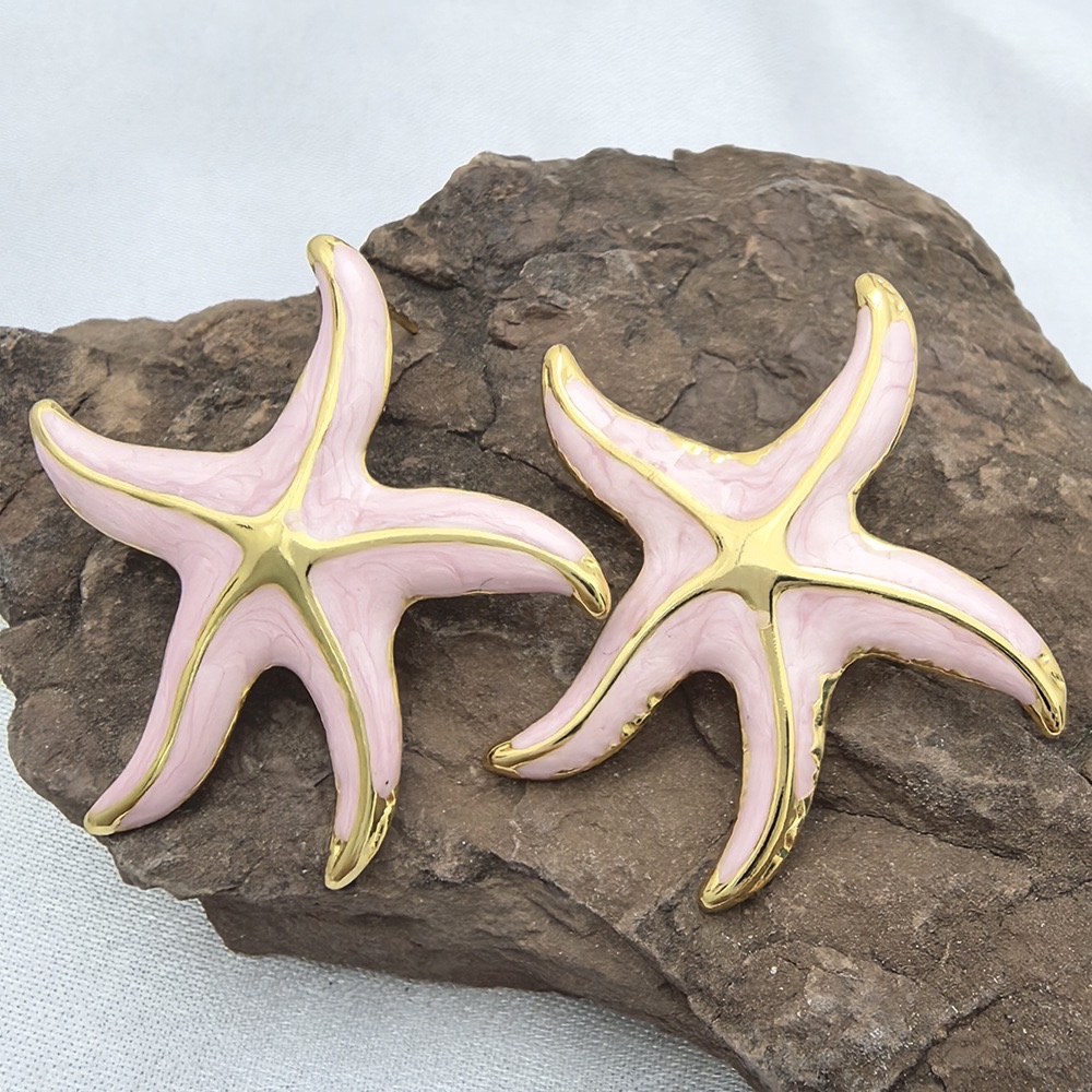 热销海星贝壳锆石耳环彩色星星滴油海星气质不锈钢耳钉女详情图10