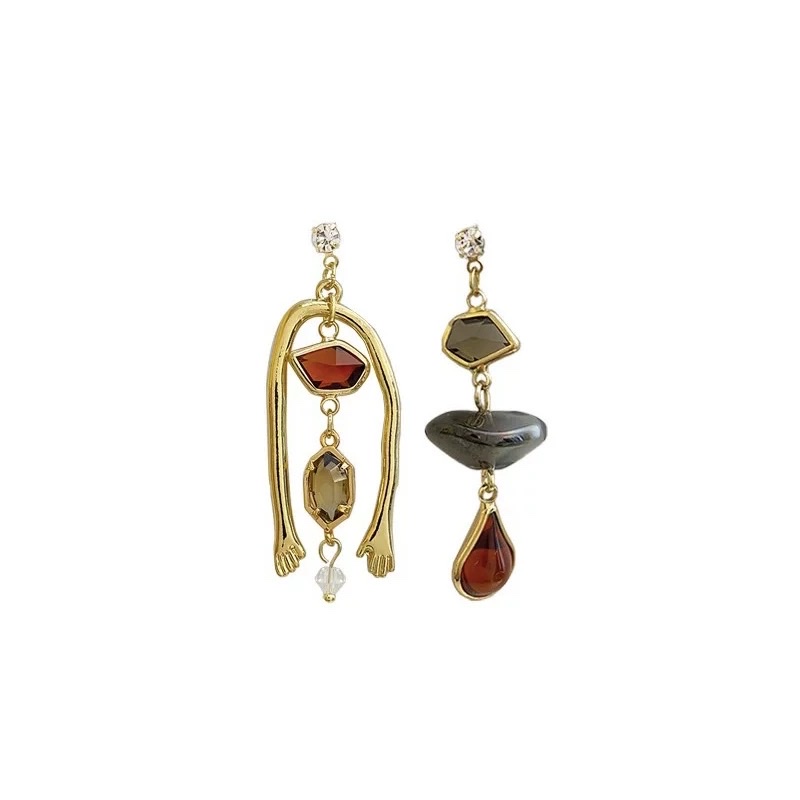 Artistic asymmetrical geometric earrings, niche design sense earrings, retro style, no ear holes, mosquito-repellent incense plate ear clips detail image 7