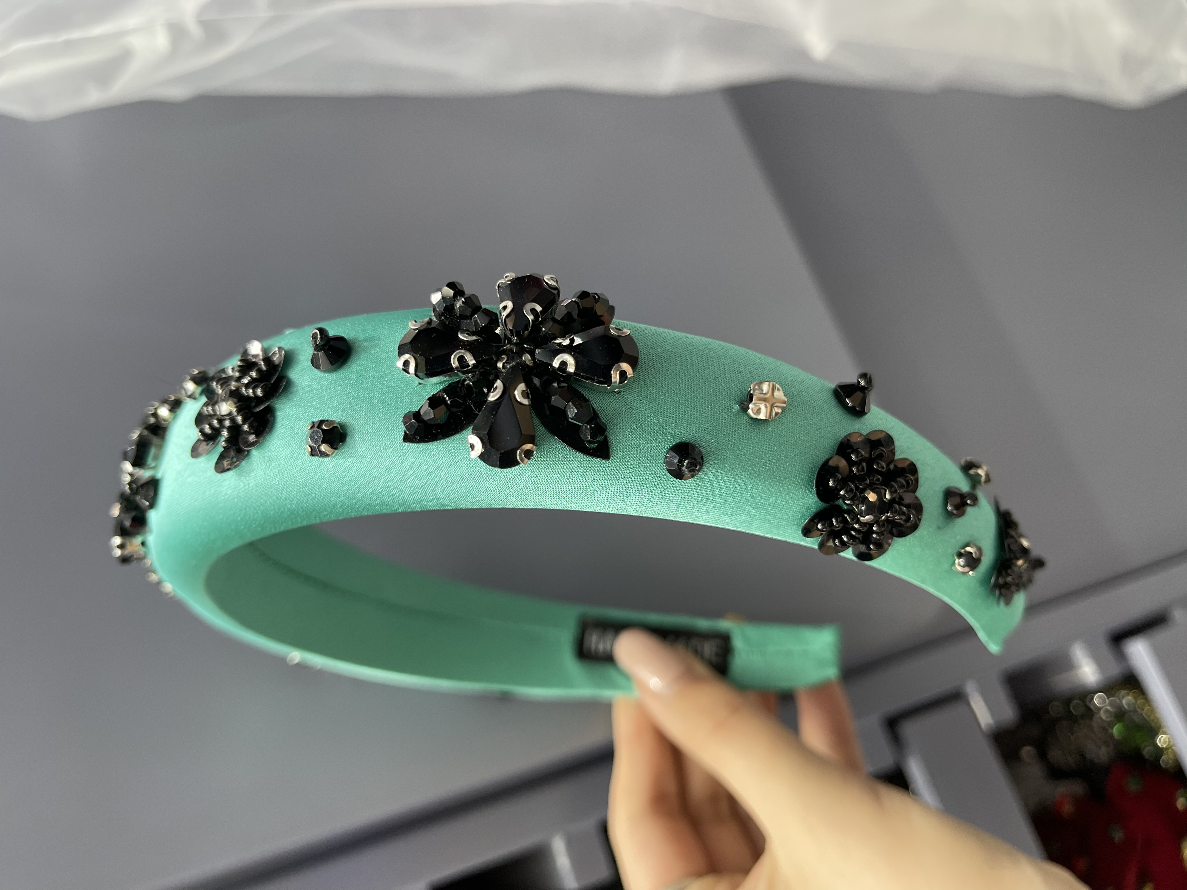 韩版女士拼接玻璃发箍 发卡套装 玻璃人工缝制时尚发箍 详情图3