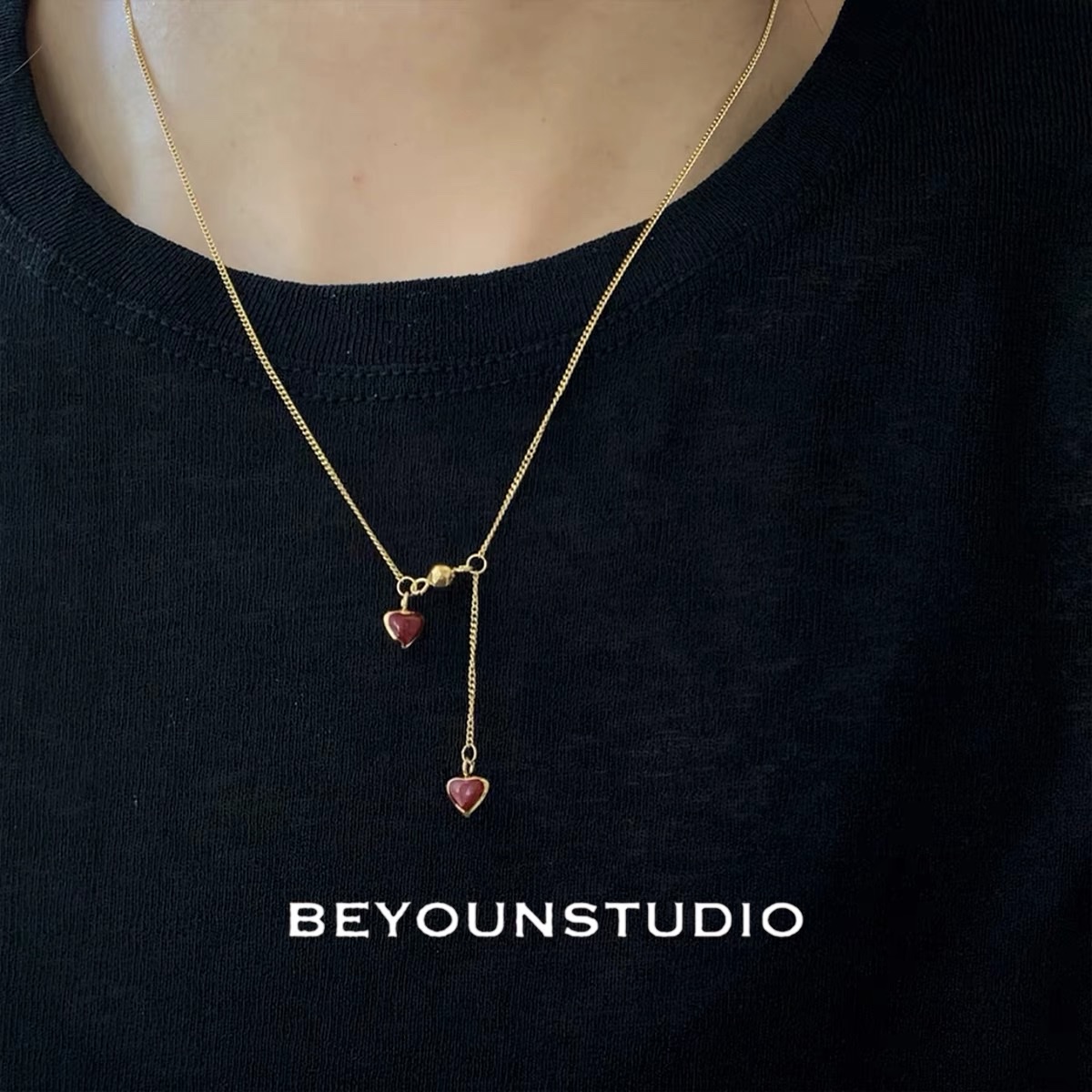 ZUORAN 法式安可拉红小爱心流苏锁骨链时尚气质高级感钛钢项链项链