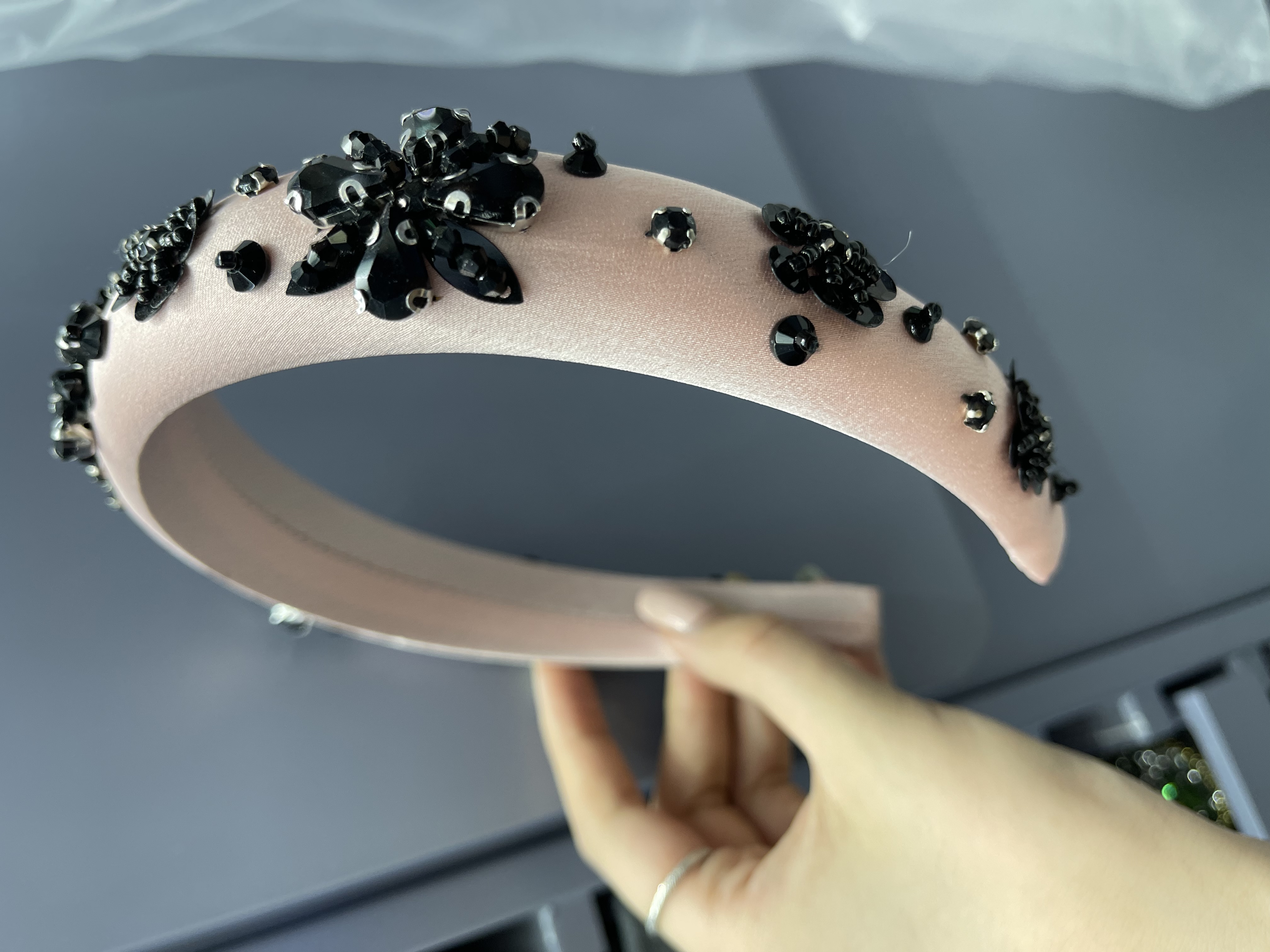 韩版女士拼接玻璃发箍 发卡套装 玻璃人工缝制时尚发箍 详情图2