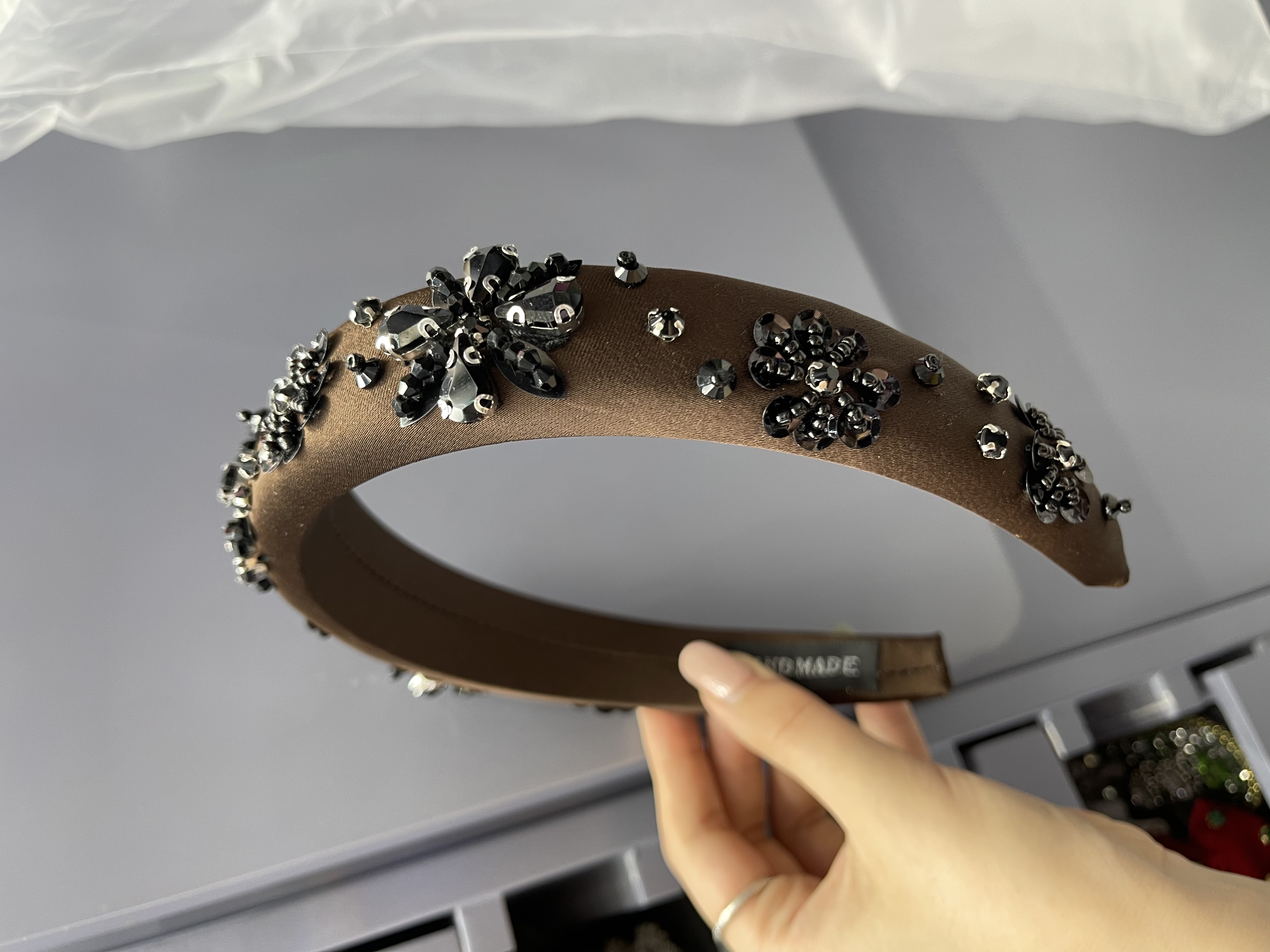 韩版女士拼接玻璃发箍 发卡套装 玻璃人工缝制时尚发箍 详情图4