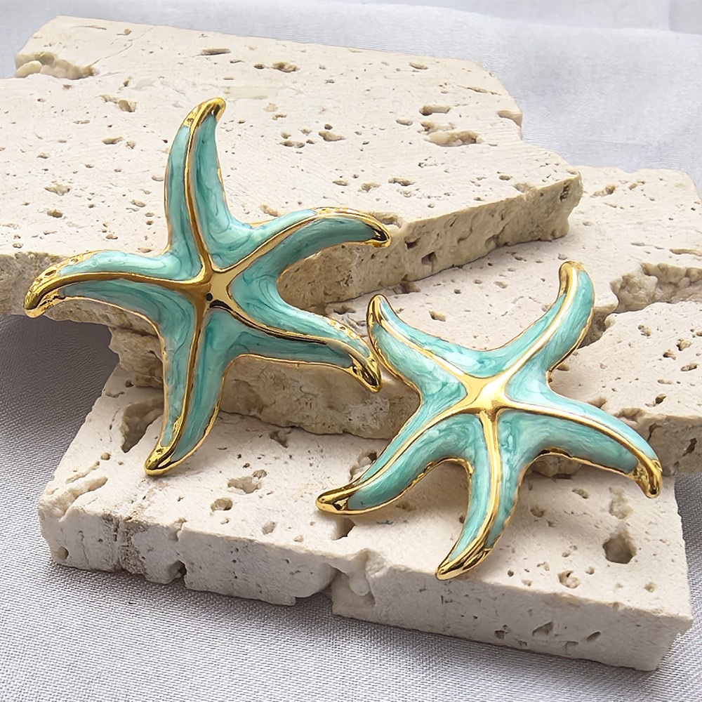 热销海星贝壳锆石耳环彩色星星滴油海星气质不锈钢耳钉女详情图8