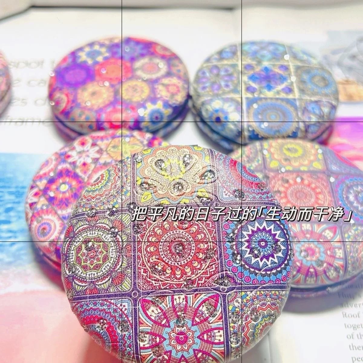 Mini mirror with Xinjiang ethnic style, women's portable makeup mirror, small, cute, portable, foldable, handheld, double-sided Xinjiang pattern museum, ethnic style, almond wood pattern mirror, portable makeup mirror, cute, portable, foldable, Xinjiang ethnic detail image 7