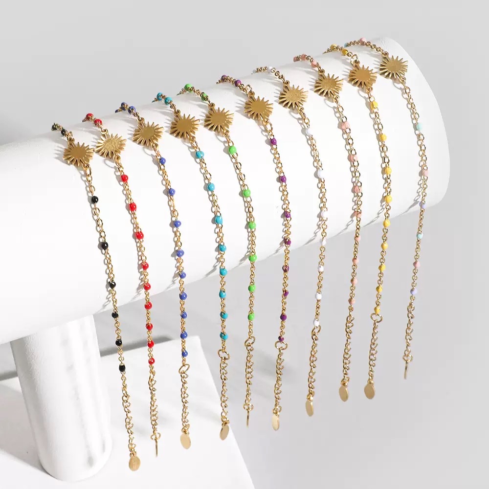 跨境创意设计感太阳配件不锈钢手链手饰欧美简约时尚百搭米珠手链