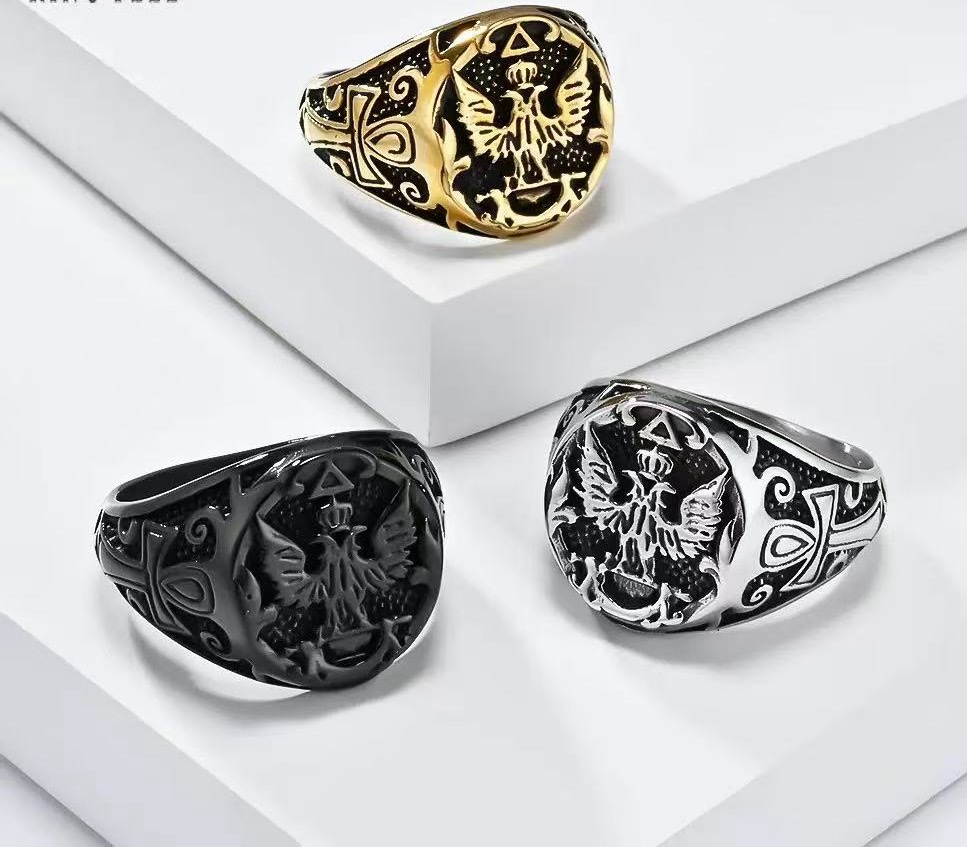European and American personalized titanium steel men's ring, stainless steel retro animal eagle head ring, eagle men's ring detail image 4