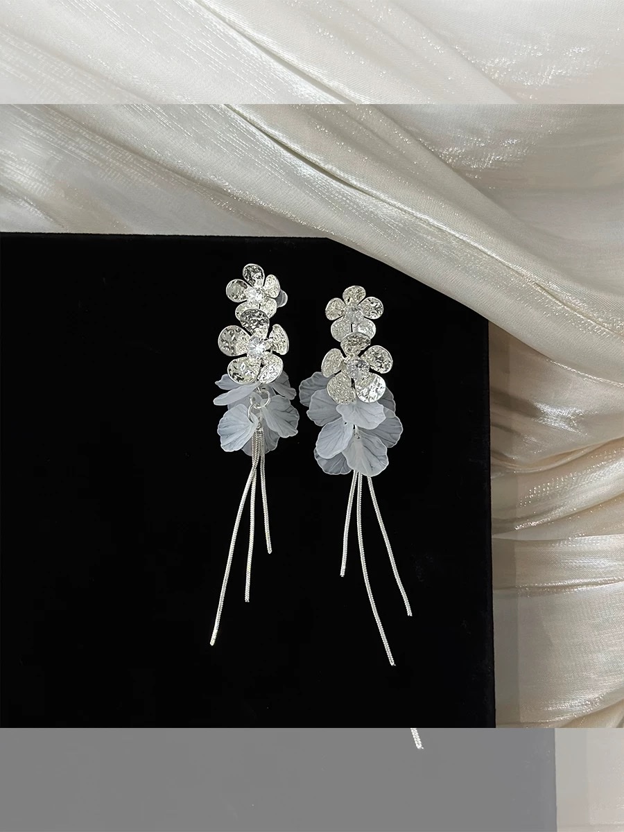 锆石花朵贝壳海边度假风流苏长款耳环女方圆脸耳饰2025新款高级感饰品耳饰详情图3