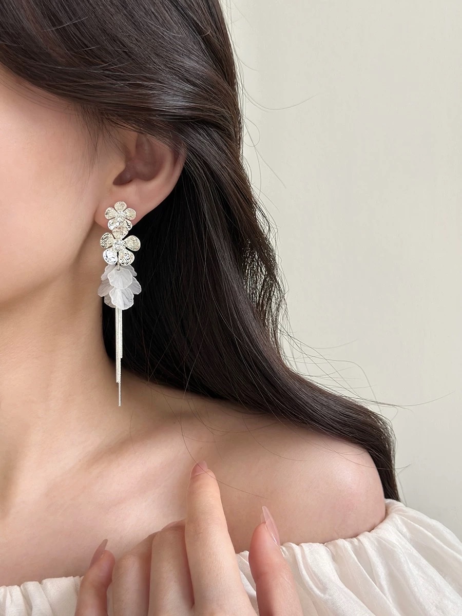 锆石花朵贝壳海边度假风流苏长款耳环女方圆脸耳饰2025新款高级感饰品耳饰详情图4