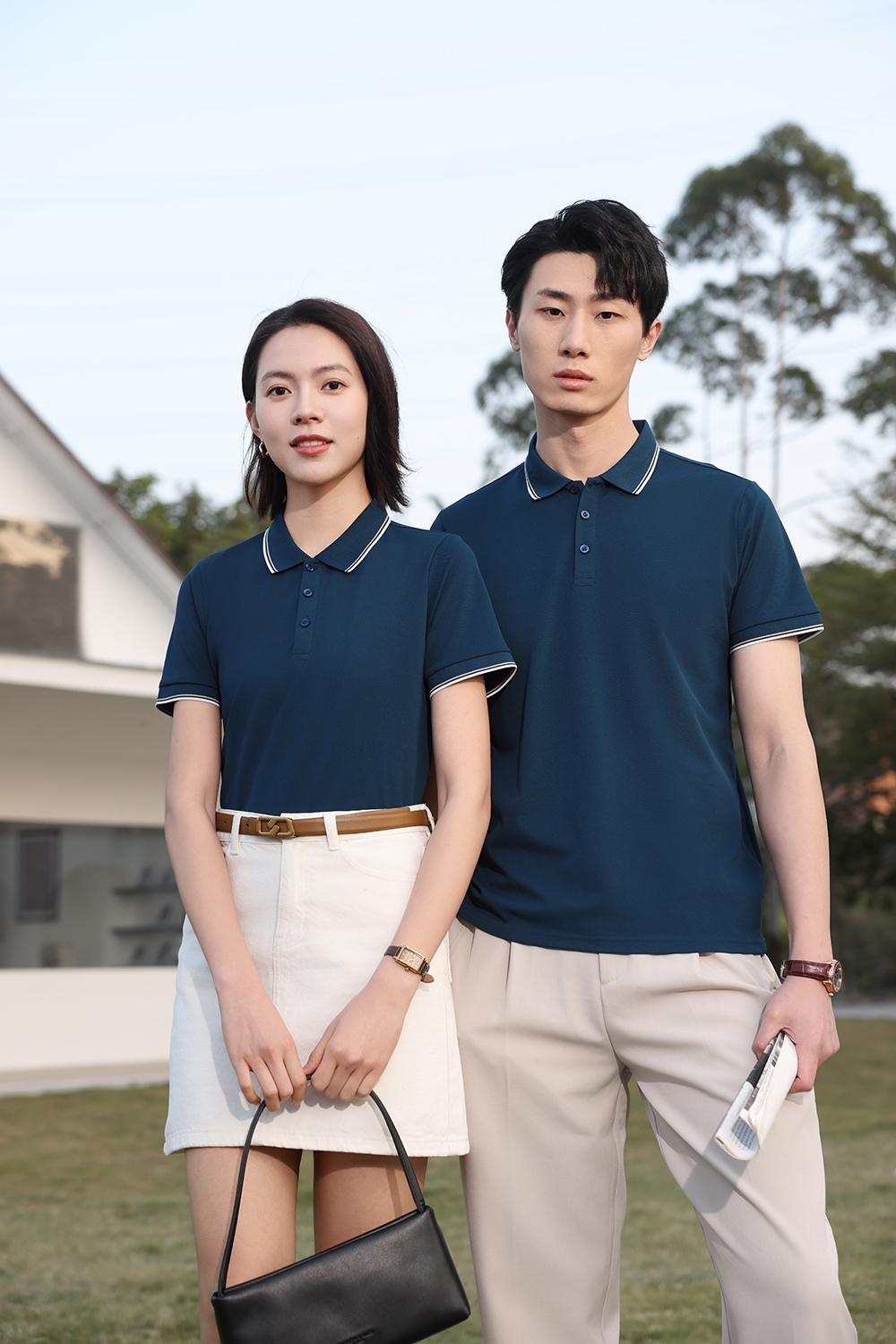 Cross-border Bronze Series Double-sided lapel polo, new short-sleeved lapel polo for both men and women, fashionable and casual polo for both men and women, simple and comfortable short-sleeved trendy polo Specification image