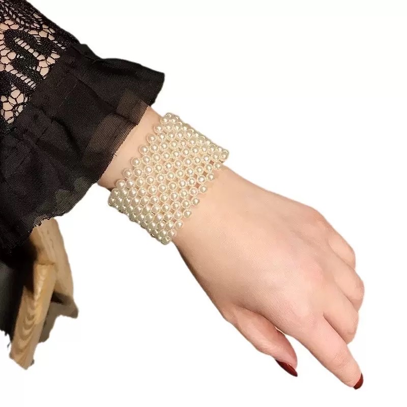 跨境ins同款宽版气质弹力手链女 时尚风仿珍珠手工编织手环厂家直销详情图3