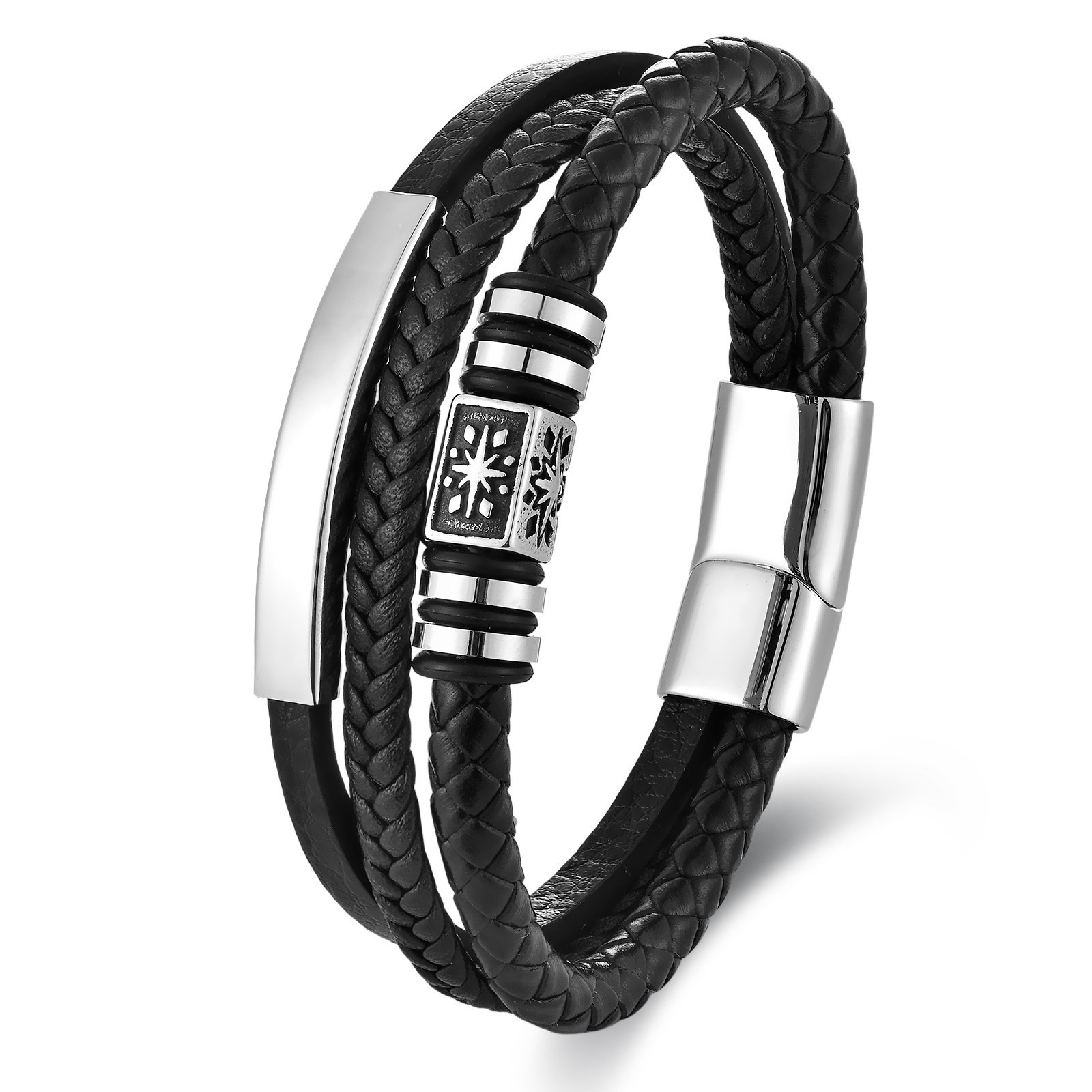Cross-border new leather rope bracelet, European and American magnetic buckle multi-layer leather woven bracelet accessory, men's jewelry detail image 5