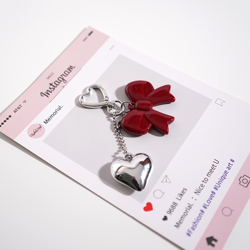 ins安哥拉红色系蝴蝶结银爱心包挂钥匙扣亚克力钥匙扣钥匙扣产品图