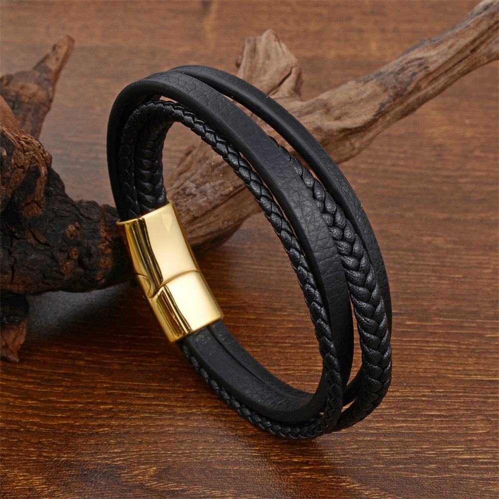 European and American foreign trade fashion woven multi-layer leather rope bracelet, punk retro leather bracelet, simple jewelry for men and women details Picture