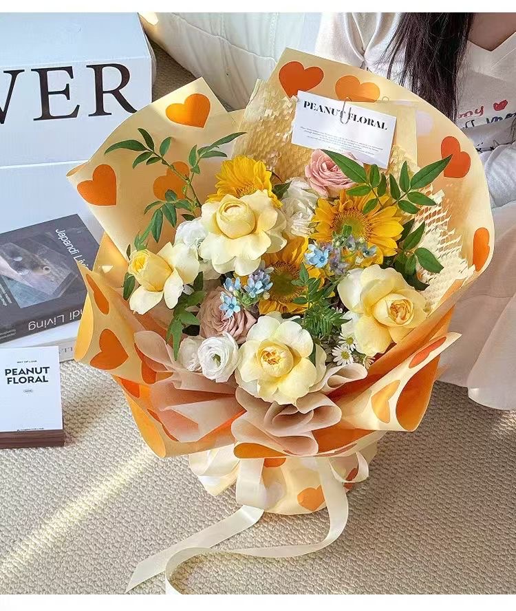 鹏发包装工厂店 霓虹爱心 防水包装纸花束包花DIY材料鲜花自己包装花艺手工资材