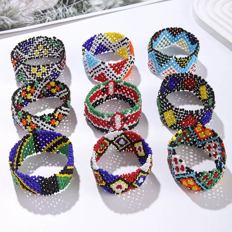 Rice bead woven Bohemian ethnic style bracelet and ankle bracelet, colorful European and American student wide elastic bracelet factory direct sales