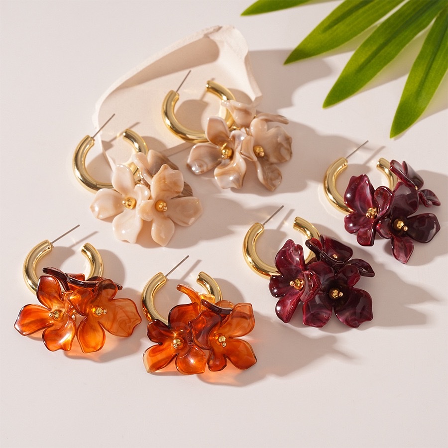 美拉德风晕染亚克力花朵花瓣银针耳钉复古简约气质高级感耳环女耳环耳饰