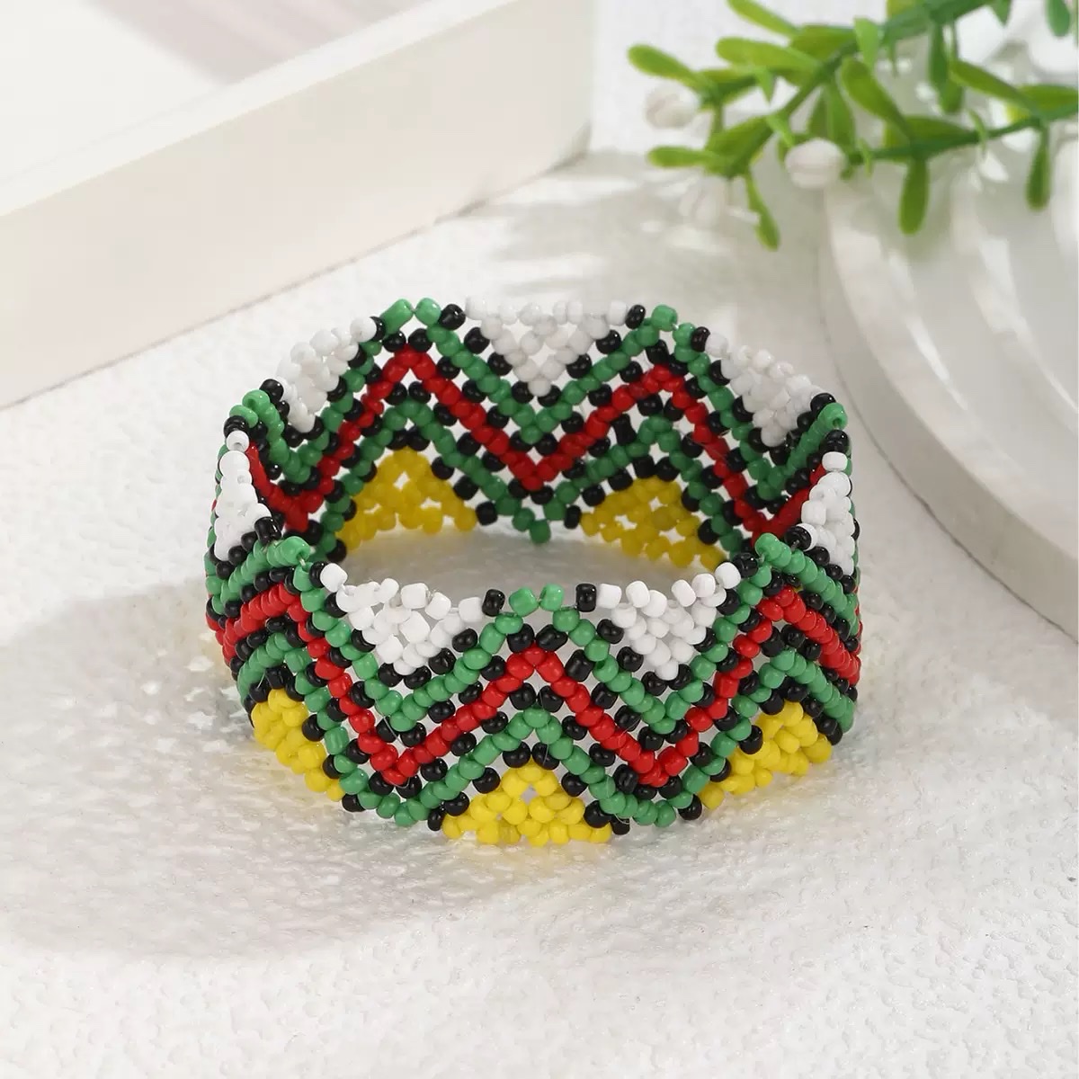 Rice bead woven Bohemian ethnic style bracelet and anklets, colorful European and American student artistic DIY wide elastic bracelet details Picture
