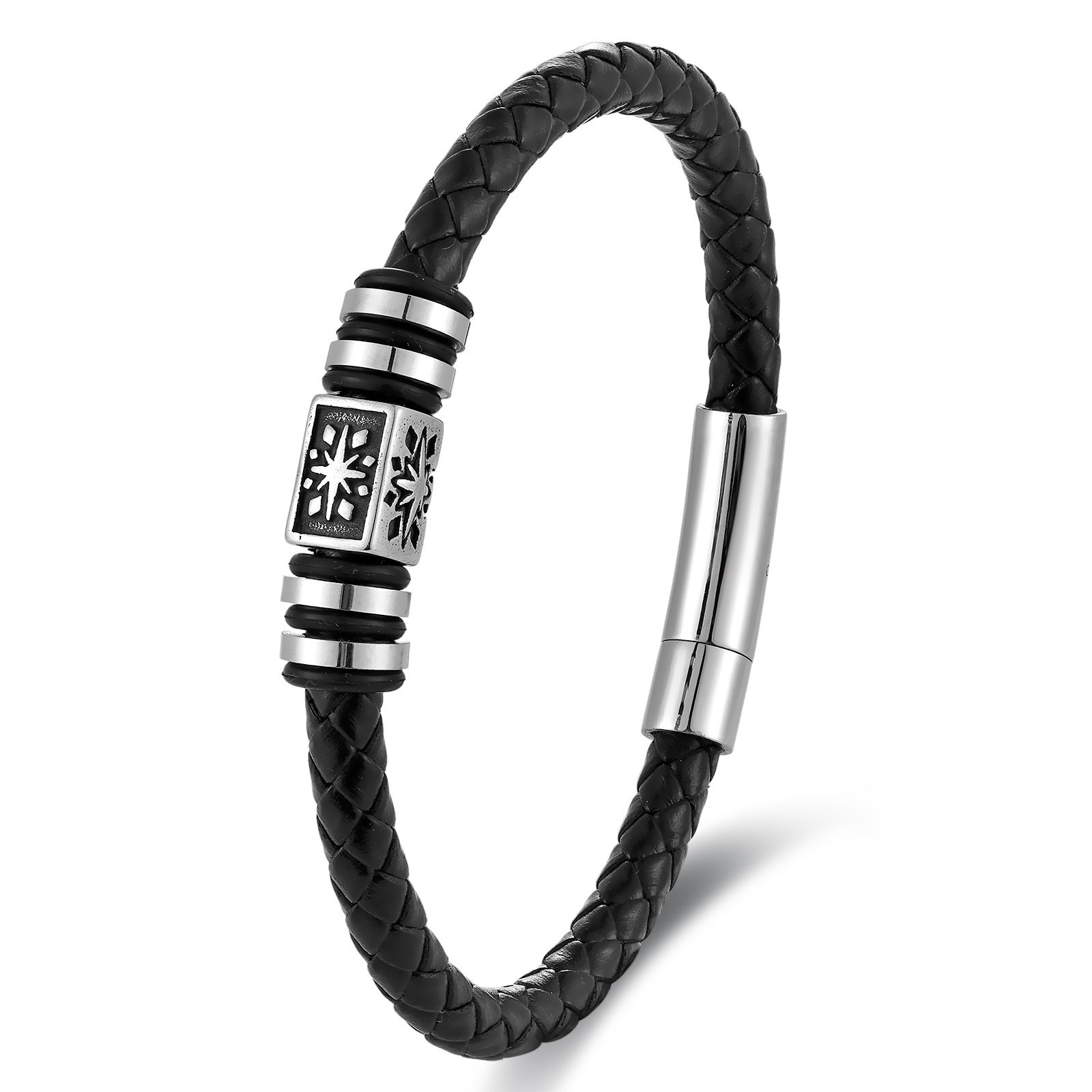 Cross-border new leather rope bracelet, European and American magnetic buckle multi-layer leather woven bracelet accessory, men's jewelry detail image 8
