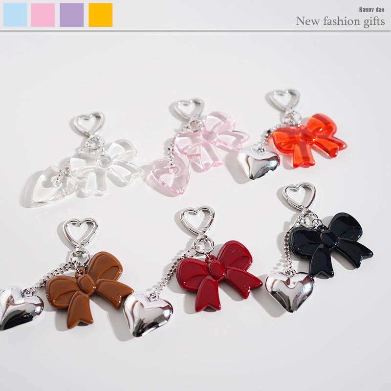 ins安哥拉红色系蝴蝶结银爱心包挂钥匙扣亚克力钥匙扣钥匙扣详情图3