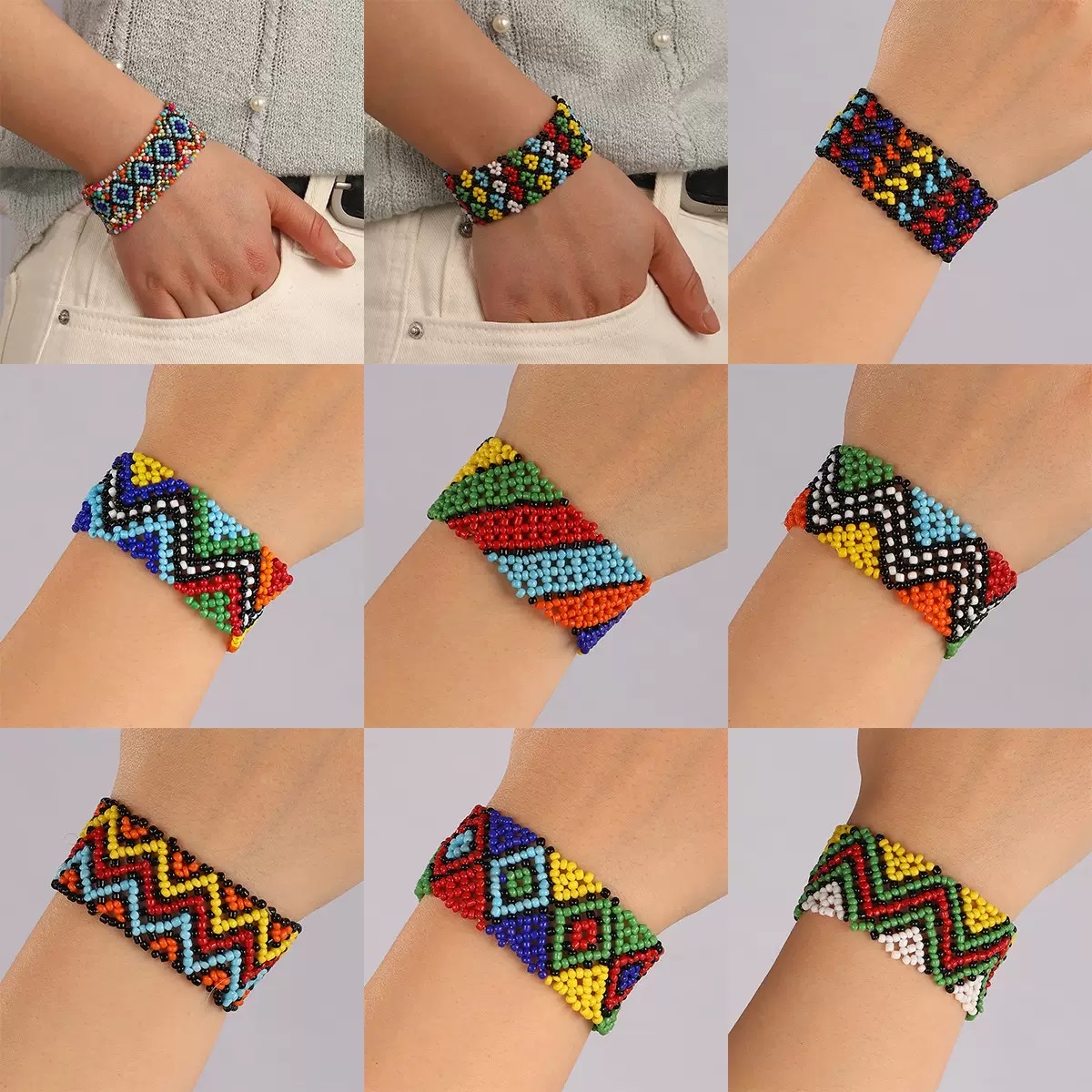 Rice bead woven Bohemian ethnic style bracelet and anklets, colorful European and American student artistic DIY wide elastic bracelet