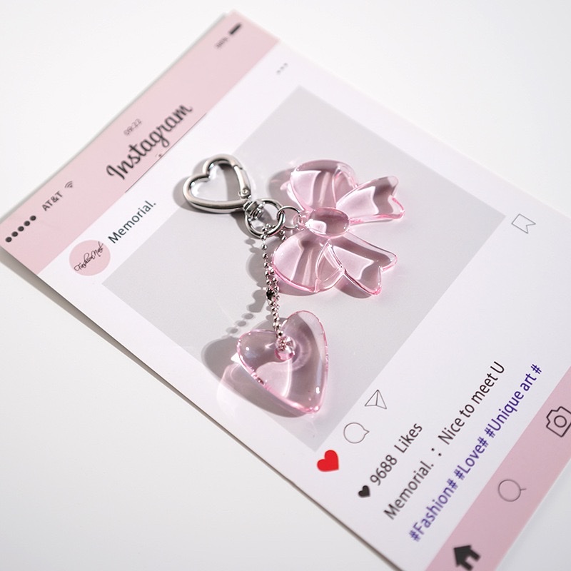 ins安哥拉红色系蝴蝶结银爱心包挂钥匙扣亚克力钥匙扣钥匙扣白底实物图