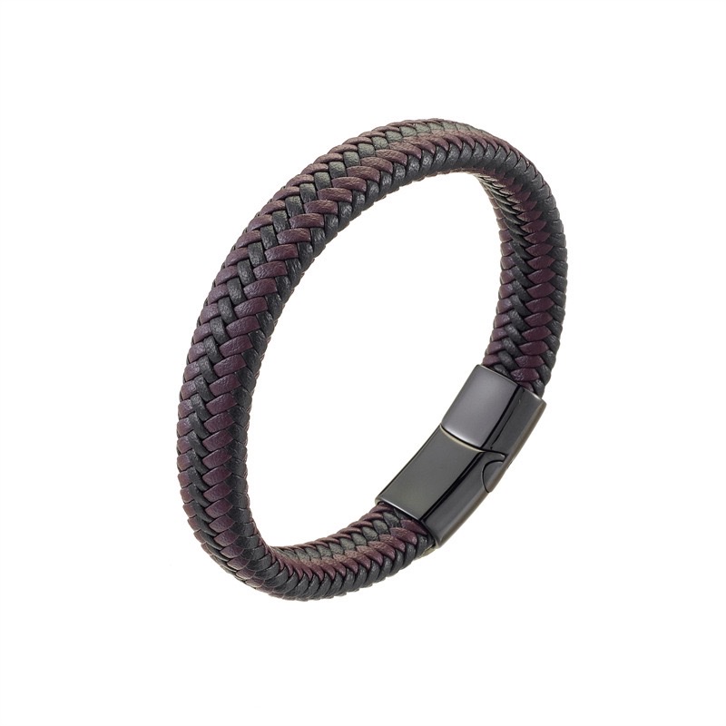 Cross-border men's brown and black leather rope bracelet, simple magnetic buckle leather bracelet, European and American foreign trade men's accessories