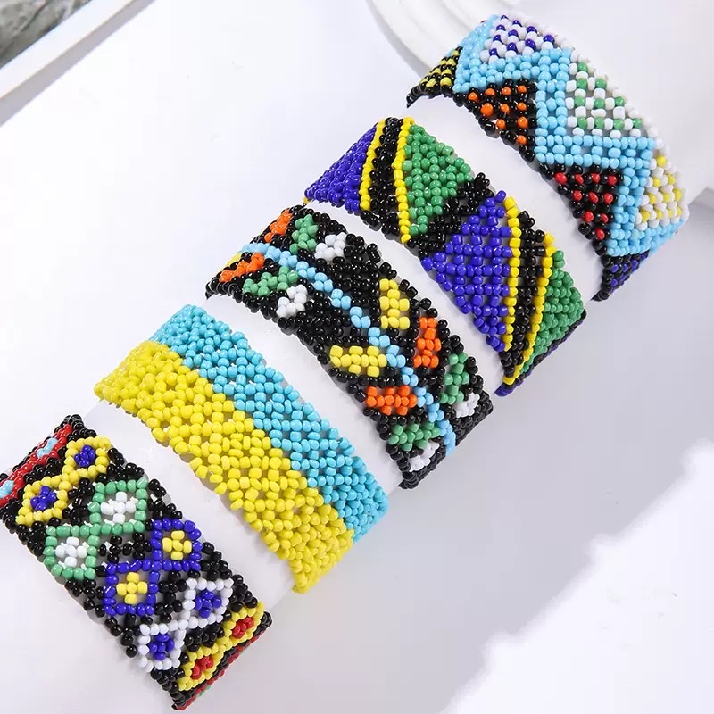 Rice bead woven Bohemian ethnic style bracelet and ankle bracelet, colorful European and American student wide elastic bracelet factory direct sales details Picture