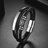Cross-border new leather rope bracelet, European and American magnetic buckle multi-layer leather woven bracelet accessory, men's jewelry details Picture