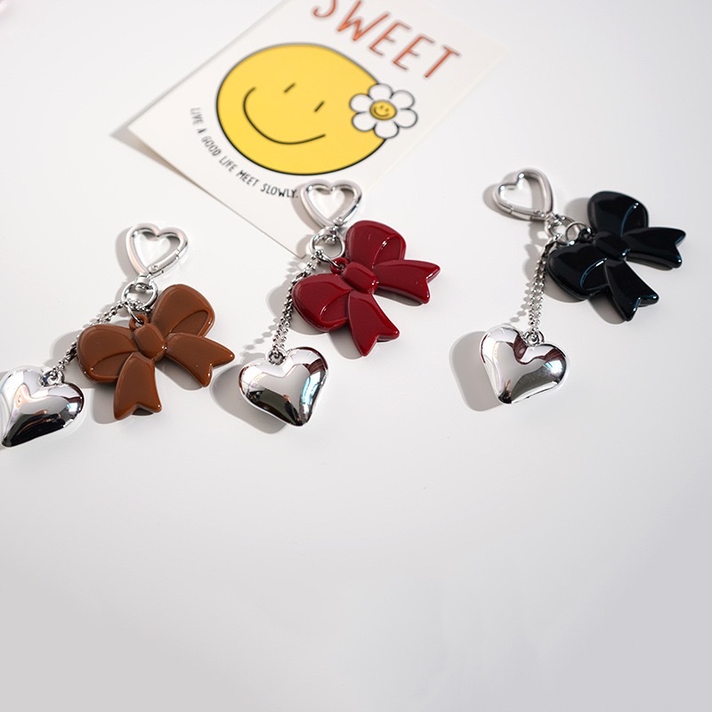 ins安哥拉红色系蝴蝶结银爱心包挂钥匙扣亚克力钥匙扣钥匙扣详情图2