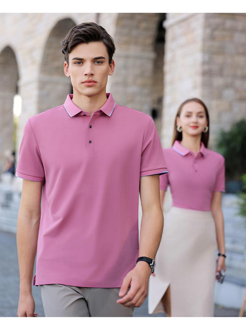 Cross-border high-end luxury Feile brocade ammonia solid color lapel new short-sleeved lapel polo for both men and women, fashionable and casual polo for both men and women, simple and comfortable short-sleeved trendy polo Application Scenario
