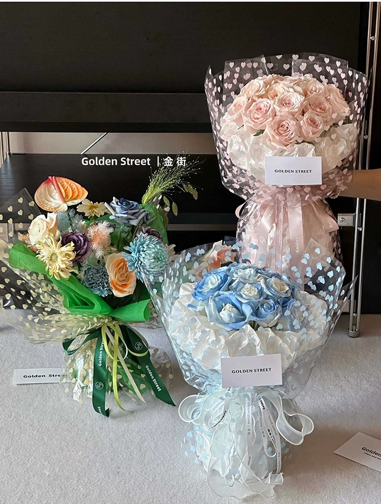 Pengfa Packaging Factory Store offers fresh and colorful, heartwarming OPP flower bouquets, transparent wrapping paper, floral art, waterproof diy materials, and thickened materials Application Scenario