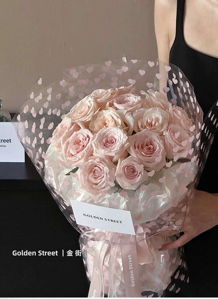 Pengfa Packaging Factory Store offers fresh and colorful, heartwarming OPP flower bouquets, transparent wrapping paper, floral art, waterproof diy materials, and thickened materials details Picture