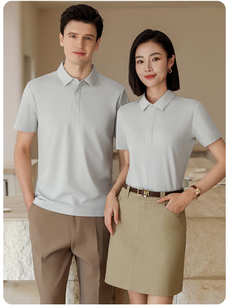 Cross-border high-end luxury 32-count 210g/㎡ cotton mid-noble solid color lapel pull frame bead ground active printing non-fading high-density anti-light anti-ultraviolet fabric (7A antibacterial cool feeling) Specification image