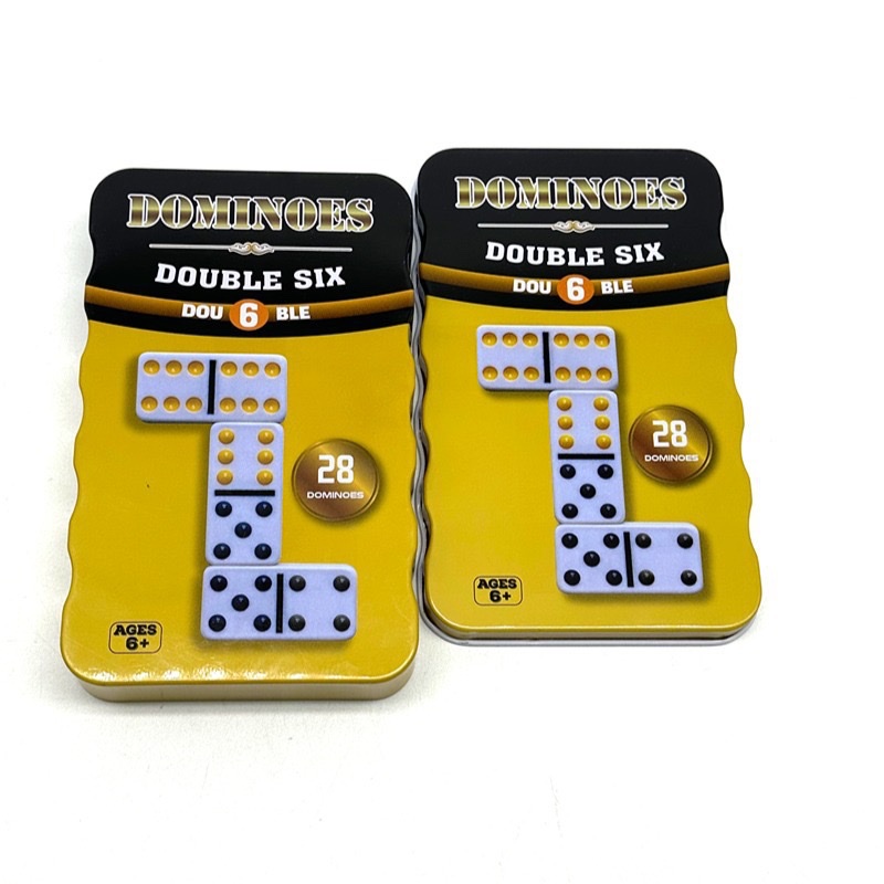 4010 Yellow Tin Box Yellow tin box Domino Set of 28 double 6-dot Dominoes details Picture