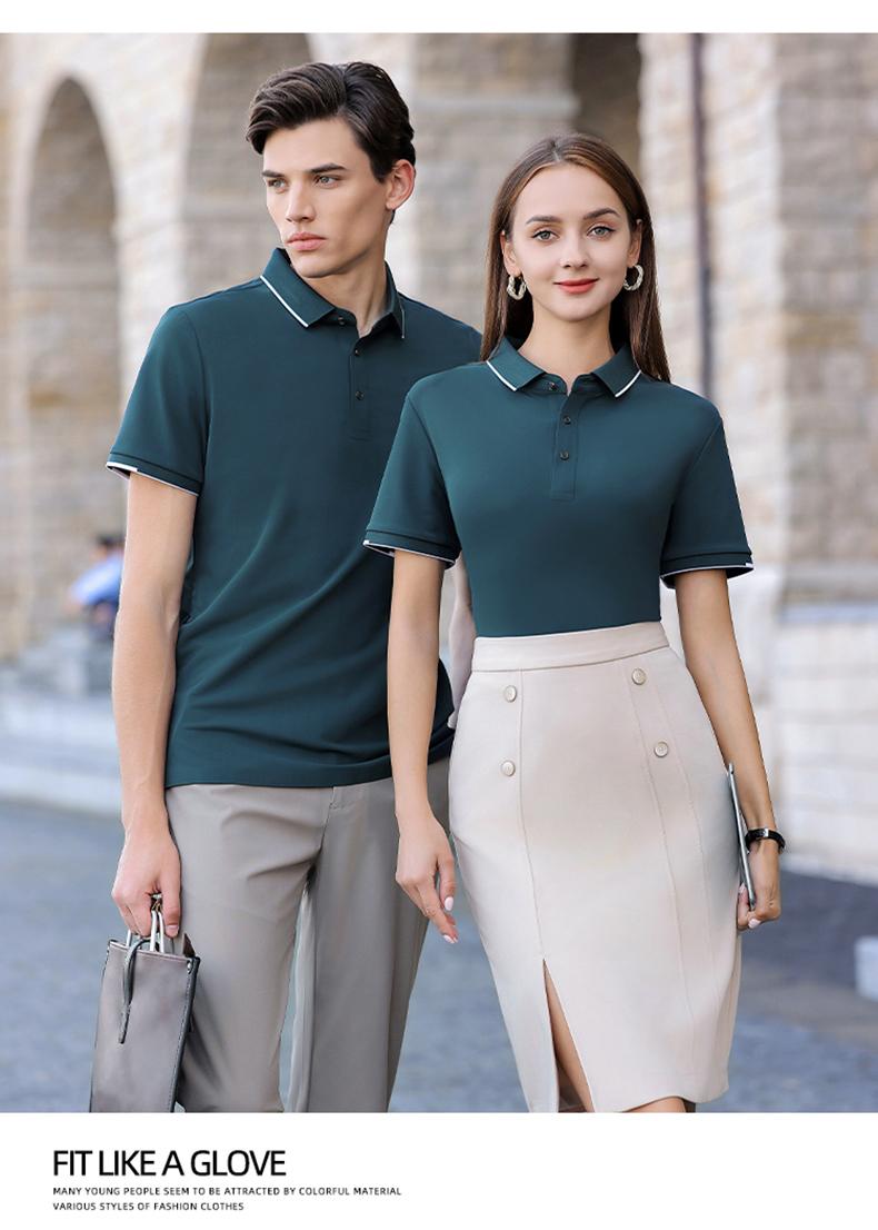 Cross-border high-end luxury Feile brocade ammonia solid color lapel new short-sleeved lapel polo for both men and women, fashionable and casual polo for both men and women, simple and comfortable short-sleeved trendy polo detail image 18