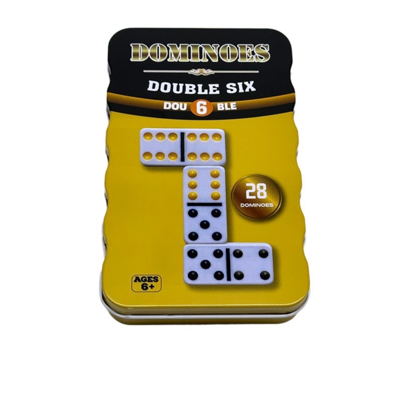 4010 Yellow Tin Box Yellow tin box Domino Set of 28 double 6-dot Dominoes Item Picture
