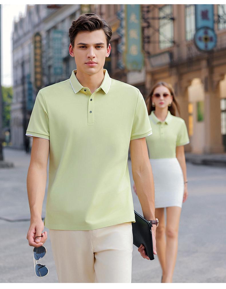 Cross-border high-end luxury Feile brocade ammonia solid color lapel new short-sleeved lapel polo for both men and women, fashionable and casual polo for both men and women, simple and comfortable short-sleeved trendy polo detail image 2