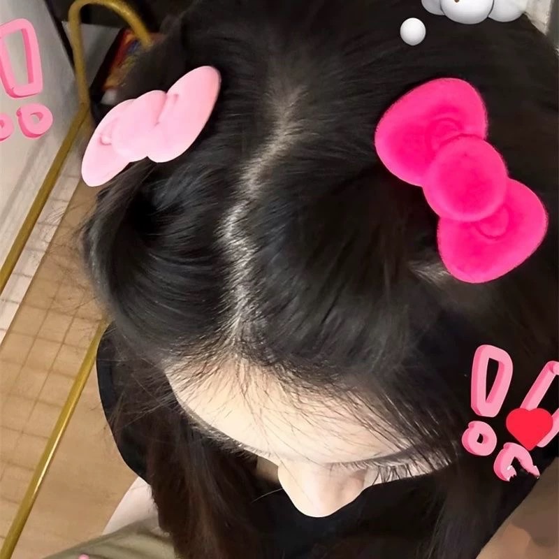 Rose red velvet hair clips with a girlish vibe, autumn and winter atmosphere, bangs clips, side clips, sweet big bow hair clips detail image 4