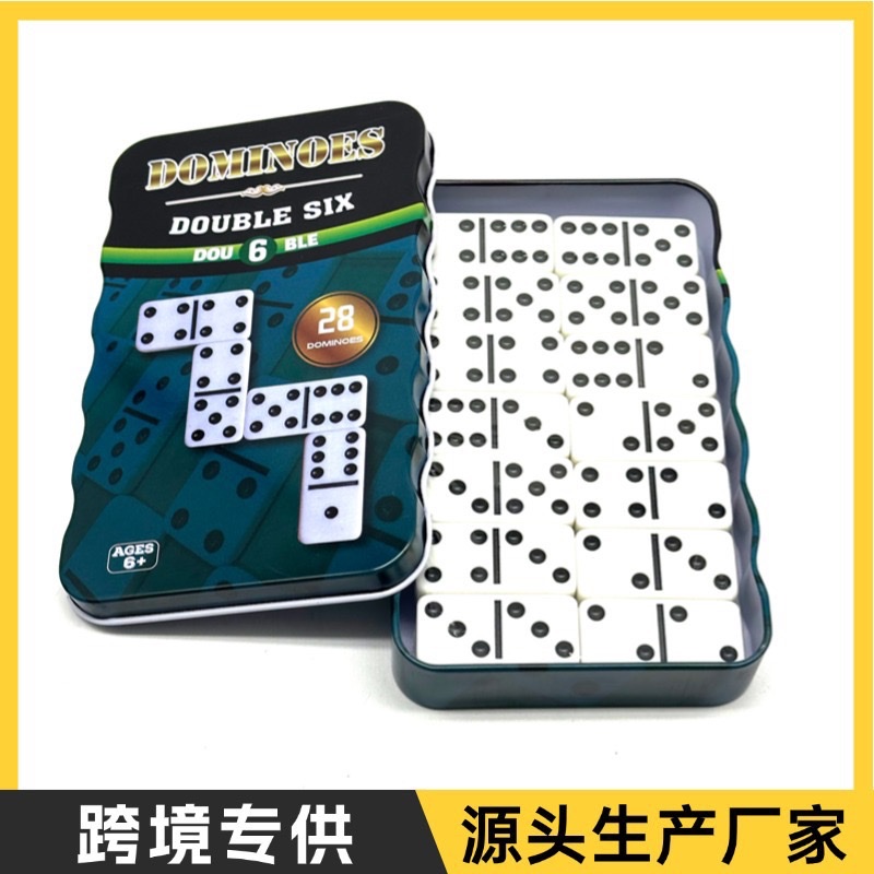 4010 Green Tin Box Green Tin Box Domino Set of 28 double 6 Black Dot Dominoes