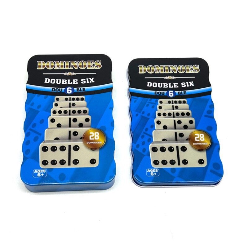 4006 Blue Iron Box Blue iron box Domino Set of 28 double 6 Ivory Dominoes Specification image