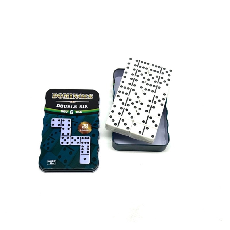 4010 Green Tin Box Green Tin Box Domino Set of 28 double 6 Black Dot Dominoes Specification image