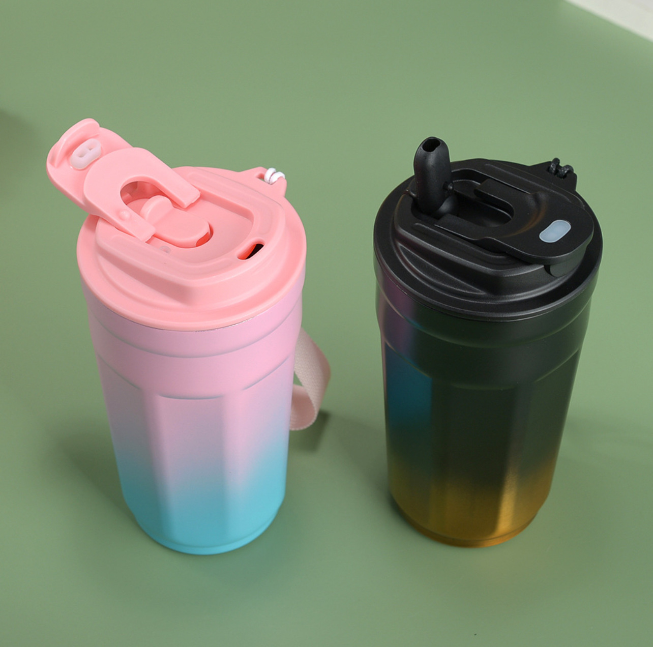 渐变多彩咖啡杯，手提绳方便携带，双饮任你选择详情图5