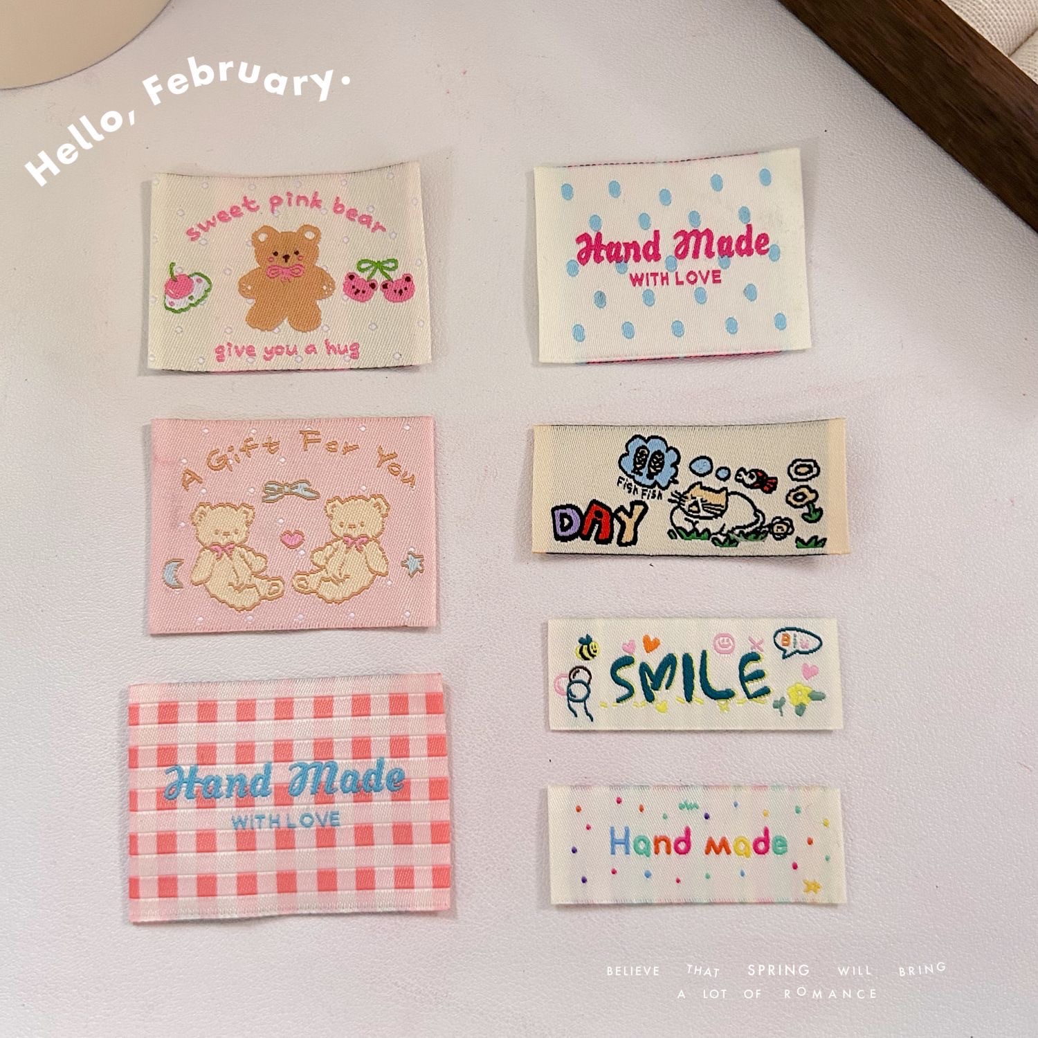 Korean in-stock versatile fabric label colorful polka dot checkered bear clothes collar label bag fabric label